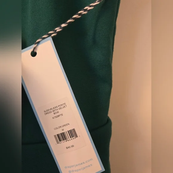 NWT Draper James Green Sleeveless Dress with Black Bow - Picture 3 of 8